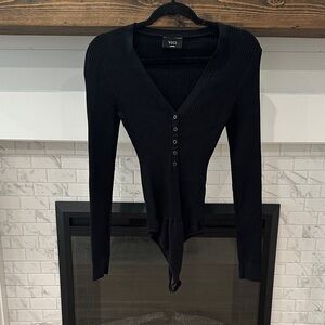 Vici Black Ribbed Long Sleeve Bodysuit sweater